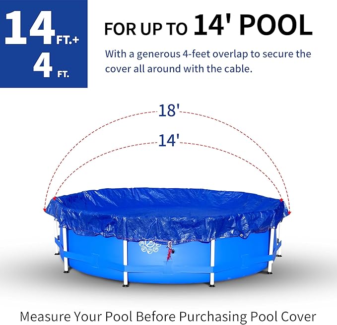 18Ft Pool Covers for(14Ft)Above Ground Pools, Winter Pool Cover,Heavy Duty Above Ground Pool Cover Includes Winch and Cable,UV Protection, Strength&Durability,Blue/Black(Cover Only)