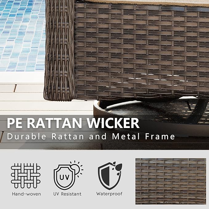 Wicker Swivel Rocking Chairs Set 2 with Storage Side Table - Outdoor Brown Wicker Swivel Glider Chair Outdoor Rocking Chair with Water-Resistant Cushions, Beige