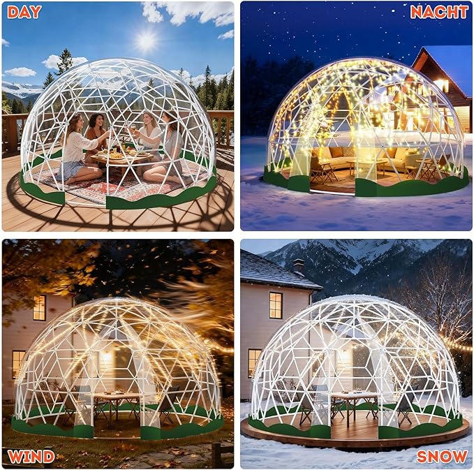 Garden Dome Tent, 15 x 9.5 ft Outdoor Clear Bubble Tent for 2-4 Person, All-Weather Geodesic Dome Greenhouse with Window & Door, PVC Transparent Tent for Patio, Camping, Party (15FT - Green)