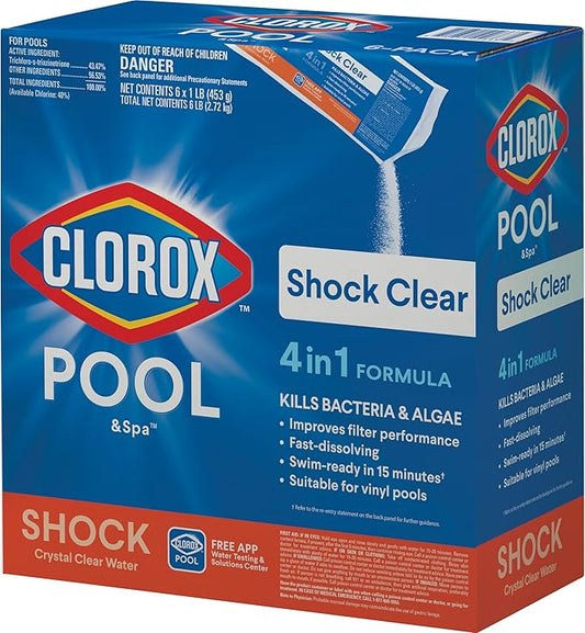 Clorox® Pool&Spa™ Shock Clear, for Crystal Clear Swimming Pool Water, Swim-ready in 15 minutes, Suitable for vinyl pools (6-Pack)