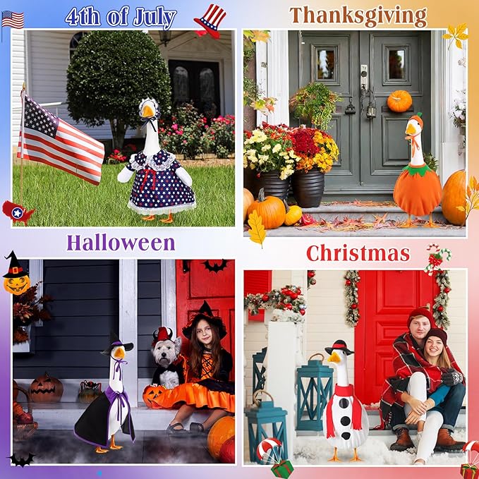 8 Set Seasonal Holiday Goose Outfits Fall Halloween Christmas Summer All Seasons Lawn Porch Goose Clothes Costume for 23" Cement Statue Garden Patio Outdoor Decoration(Classic Style)