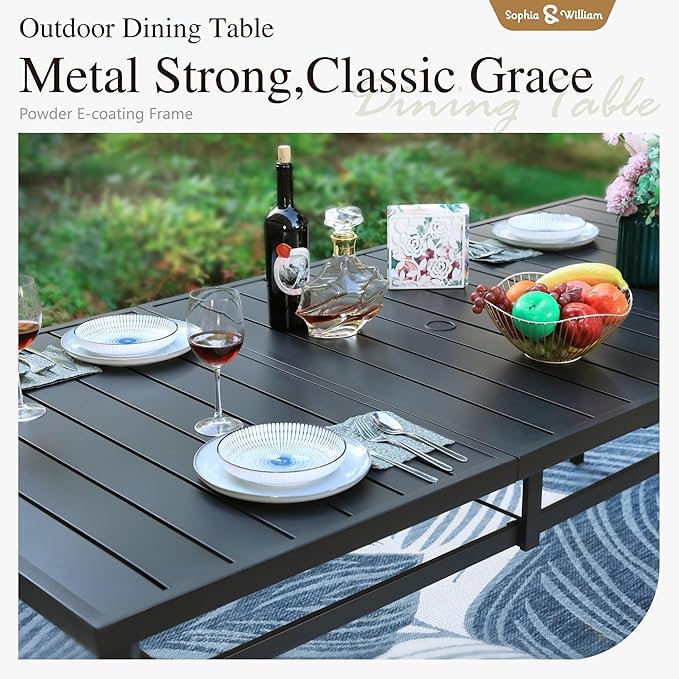 Sophia & William Patio Dining Set 9 Pieces, Patio Table and Chairs Set for 8, 83"x 39" Large Rectangular Metal Dining Table and 8 x Lightweight Aluminum Stackable Chairs (Blue)