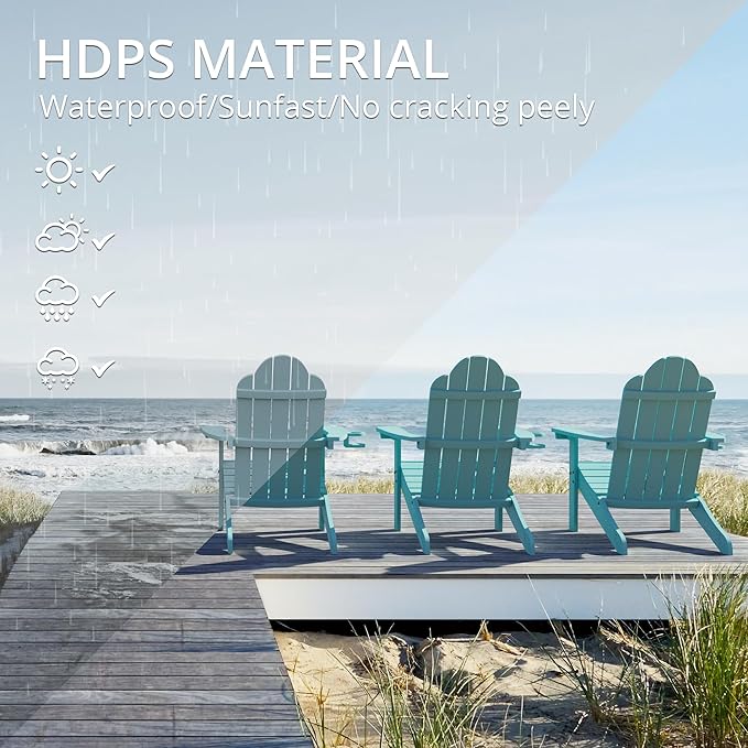 LUE BONA HDPS Adirondack Chairs Set of 8, Fire Pit Outdoor Chair Weather Resistant with Cup Holder, Modern Plastic Chair Plastic for Patio, Deck, Proch, 350LBS, Blue Turquoise