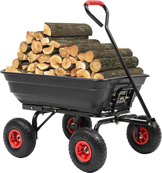600lb Garden Dump Cart,4 Cu.Ft Utility Wagon Wheelbarrows with Quick-Release System&4 Pneumatic Tires,Heavy Duty Yard Dump Wagon with Steel Frame for Farm, Garden,Christmas Hauling(Black)