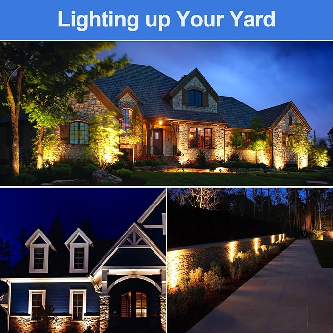 Low Voltage Landscape Lights 4 Pack, 49ft Cable Spotlight Outdoor with 12V Transformer, IP65 Waterproof Plug in Spot Lights 2700K Warm White for Yard, Plant, Lawn, Tree, Flags, Garden