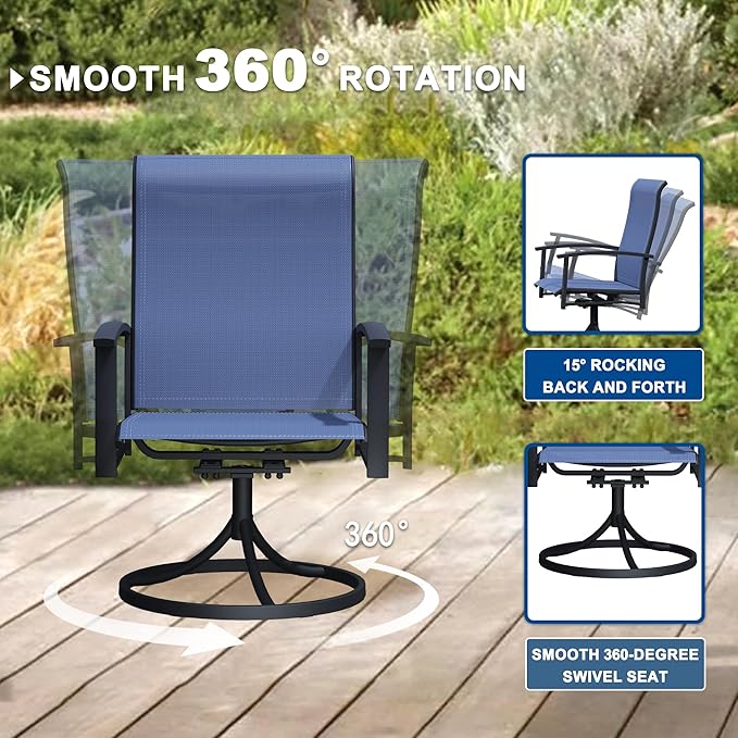 Patio Swivel Chairs Set of 8, Outdoor Swivel Chairs with Armrest, High Back Patio Chair with Metal Frame, All-Weather Outdoor Dining Chair for Deck, Porch and Lawn, Blue