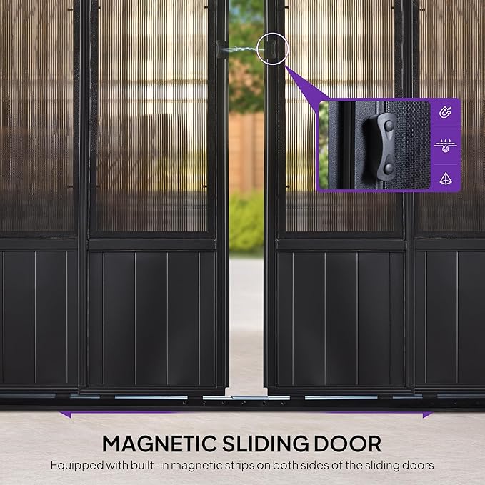 PURPLE LEAF 12' X 20' Sunroom Patio Hardtop Gazebo Double Top Galvanized Steel Screen House Aluminum Sun Room Outdoor Solarium for Garden Backyard