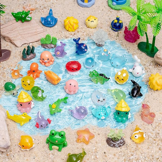 56pcs Mini Ocean Resin Animals Tiny Sea Animals Figurines Marine Miniature Plastic Animals Aquarium Ornaments Decorations for DIY Fish Tank Potted Micro Fairy Garden Dollhouse