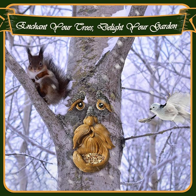 Playful Tree Faces Decor Outdoor, Whimsical Tree Decorations Outdoor for Gardens & Yards, Adding Personality to Nature for Your Lawn & Garden Ornaments (Small)