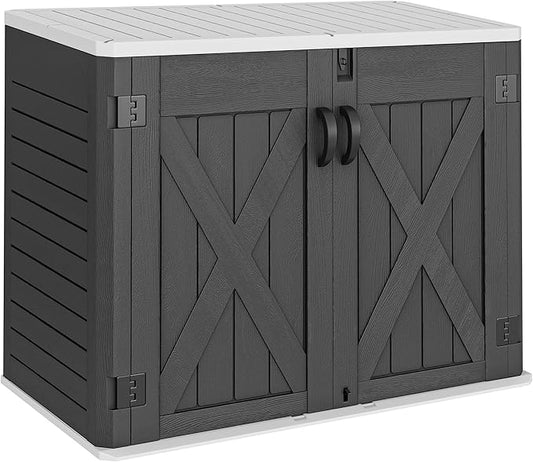 YITAHOME Outdoor Horizontal Storage Shed with X-Shaped Lockable Door, 35 Cu Ft Weather Resistant Resin Tool Shed w/o Shelf, Ideal for Bike, Trash Cans, Garden Tools, Lawn Mowers, Dark Gray