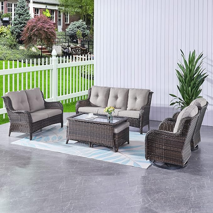 HUMMUH Outdoor Loveseat Sofa 2-Seat PE Rattan Patio Love Seat with Cushions,Deep Seat High Curved Back Armset Sectional Couch for Patio,Garden,Yard,Porch