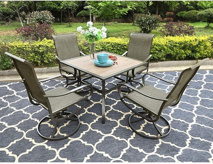 PHI VILLA Patio Dining Table 37“ x 37" Outdoor Dining Furniture Umbrella Table with 1.57" Umbrella Hole, Steel Frame with Premium PVC Table Top for Lawn Garden