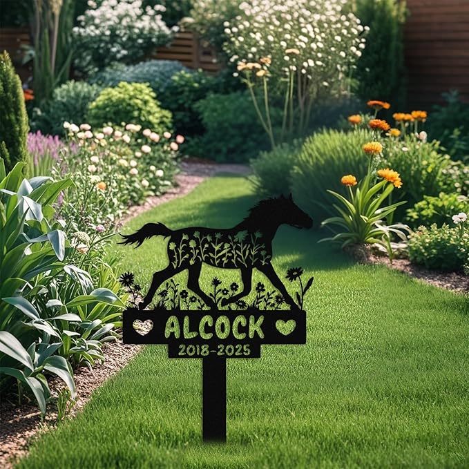 Personalized Horse Memorial Stake,Pet Plaque for Horse Lover,Metal Horse Grave Marker,Remembrance Stake,Outdoor Garden Yard Sign Horse 16inch