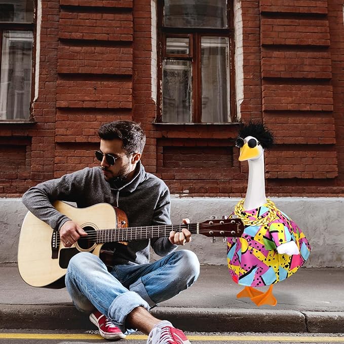 Hip Hop Porch Goose Outfits Cement Statue Concrete Goose Outdoor Patio Garden Concrete Lawn Goose Yard Decor (Singer)