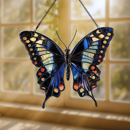Midnight Butterfly Acrylic Suncatcher Stained Glass Effect Window Car Hanging Christmas Ornament Indoor Outdoor Decor Garden Sun Catcher Panel for Butterfly Lover for Women Mom Grandma