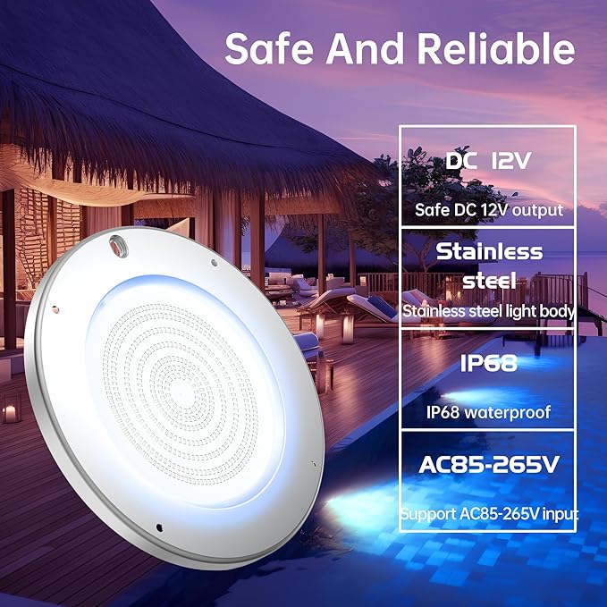 Venste 10 Inch Multicolor Smart Pool Light with 50 Foot Cord for Swimming Pool