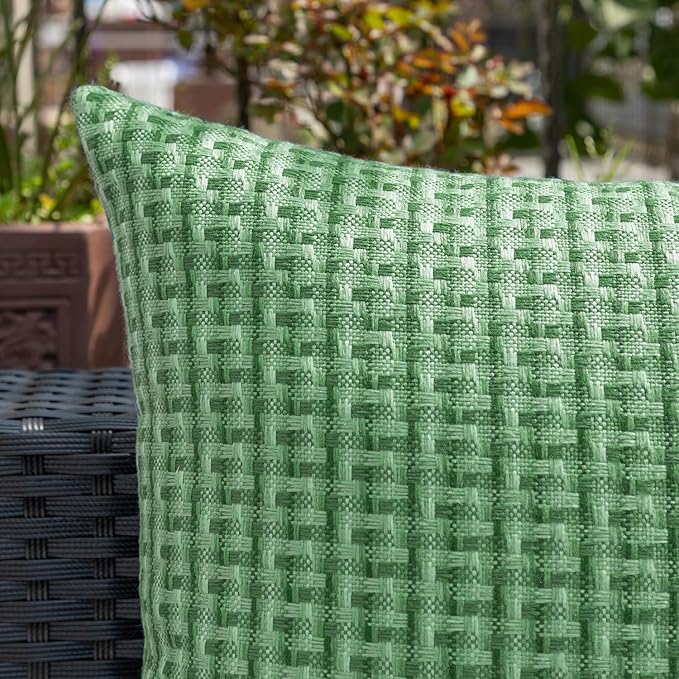 Kevin Textile Outdoor Waterproof Throw Pillow Covers Pack of 2 Farmhouse Decorative Cushion Covers for Garden Patio Tent Balcony Bench Couch Sofa 16x16 Inch, Sage Green