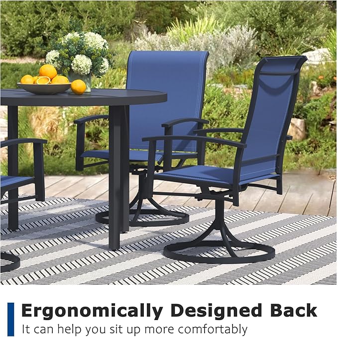 Patio Swivel Chairs Set of 2, Outdoor Swivel Chairs with Armrest, High Back Patio Chair with Metal Frame, All-Weather Outdoor Dining Chair for Deck, Porch and Lawn, Blue