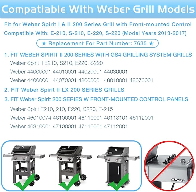 7635 Flavorizer Bars for Weber Spirit GS4 200 Series Gas Grill Parts Flame Guards Replacement Spirit 2 E210 S210 E215 E220 S220 Heat Deflector 15.3" Porcelain Stainless Steel