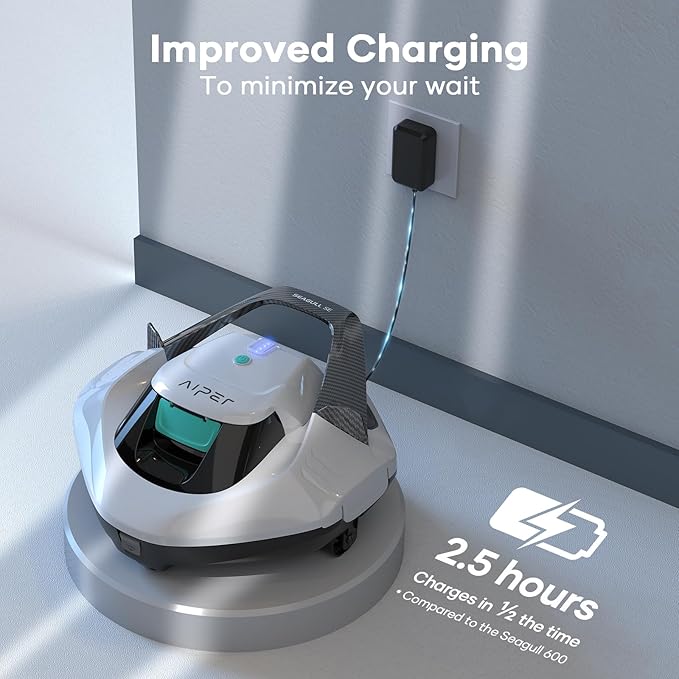 AIPER Cordless Robotic Pool Cleaner, Pool Vacuum Lasts 90 Mins, LED Indicator, Self-Parking, Ideal for Above-Ground Flat Pool up to 860 sq.ft