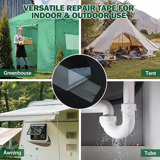 EAGLE PEAK Greenhouse Repair Tape 4”x10”, Heavy Duty Clear Waterproof Patch Kit, Sealing Tape for Greenhouse Film, Tent, Awning, RV Roof Repair, 8 Pack, Clear