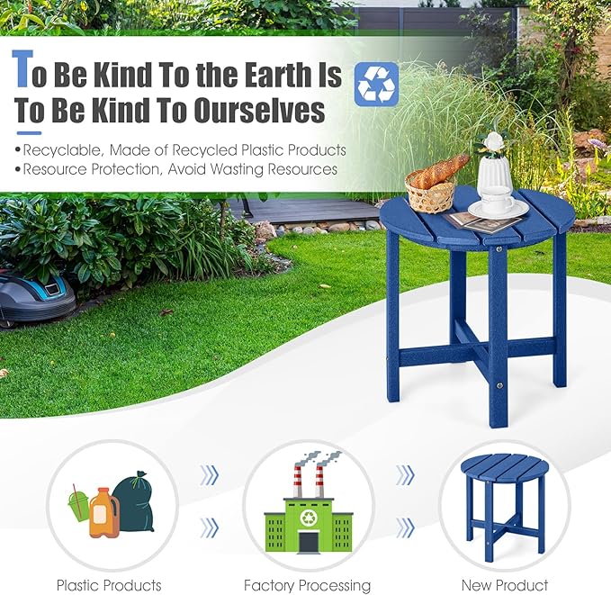 Tangkula Round Outdoor Side Table, 18 Inch Weather Resistant HDPE Adirondack Table, Outdoor Indoor Chairside End Tables, Patio Side Table for Lawn Garden Balcony Backyard, Easy Assembly (1, Navy)