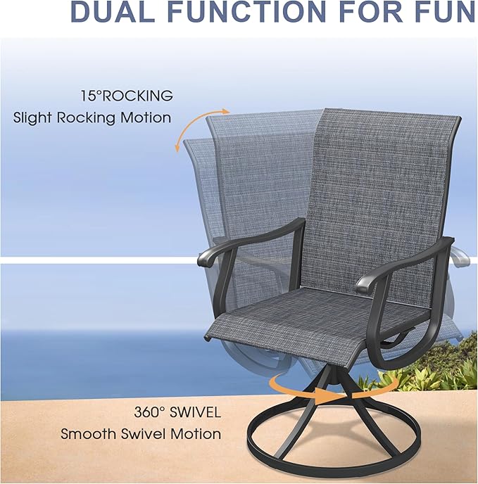 VICLLAX 3 Pieces Outdoor Dining Set, Patio Furniture Set of 2 Patio Swivel Dining Chairs and Small Dining Table with Storage Shelf, Dark Charcoal Chairs & Black Tabletop