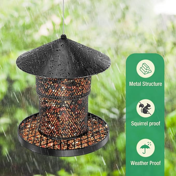Bird Feeder for Outdoor Hanging, Large Squirrel Proof Birdfeeders - Heavy Duty Metal Bird Feeders for Outside Hanging, 4 Lb Large Capacity Birdfeeder to Attracting Birds