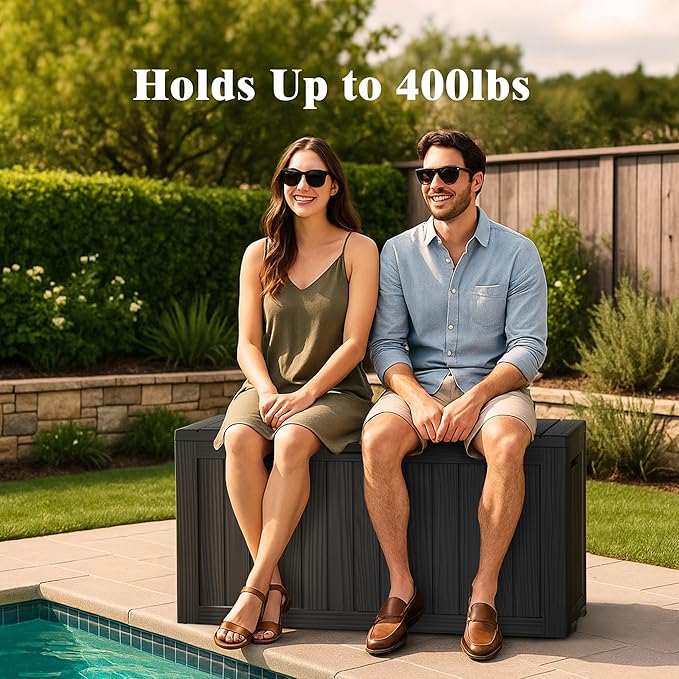 Outdoor Storage Box, Deck Box Waterproof 72 Gallon, Resin Outside Storage, Storage Bin for Package Delivery, Patio Furniture Cushion, Pool Accessories, Weatherproof and UV Resistant, Black
