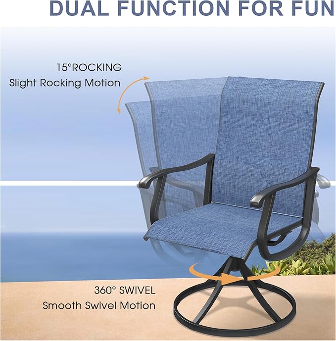 VICLLAX 5 Pieces Outdoor Dining Set, Patio Furniture Set of 4 Patio Swivel Dining Chairs and Square Patio Table with Storage Shelf, Navy Blue Chairs & Black Tabletop