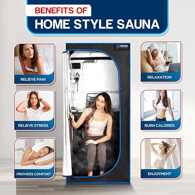 TopMaster Foldable Sauna Infrared, Portable Sauna for Home, Sauna Tent Sauna Box, Indoor Portable Sauna, Zip Up Sauna Room with 1300W Power, Max 140°F Sauna, Black