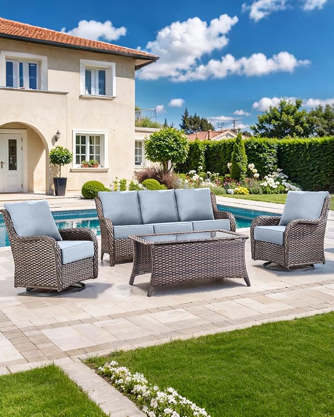 Luxury 22x24/22x25 6-Inch Outdoor Cushions - Water Resistant 1 Set Zippered Patio Chair Cushion for Wicker Dining Rocking Swivel Chairs Loveseat Couch Sectional Sofa - Baby Blue