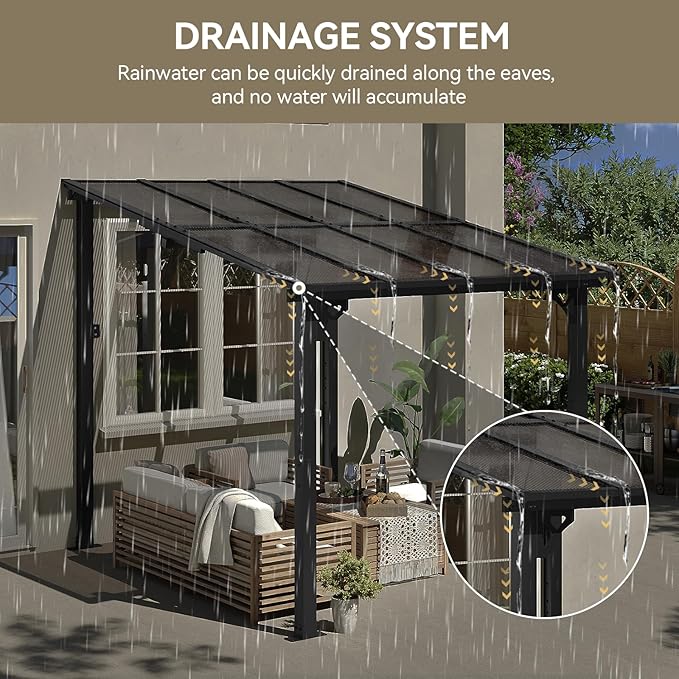 Aoxun 8’x10’ Gazebo, Wall Mounted Gazebos Pergola on Clearance, Outdoor Patio, Large Wall-Mounted Heavy Duty Awnings for Patio, Decks, Backyard（Black）