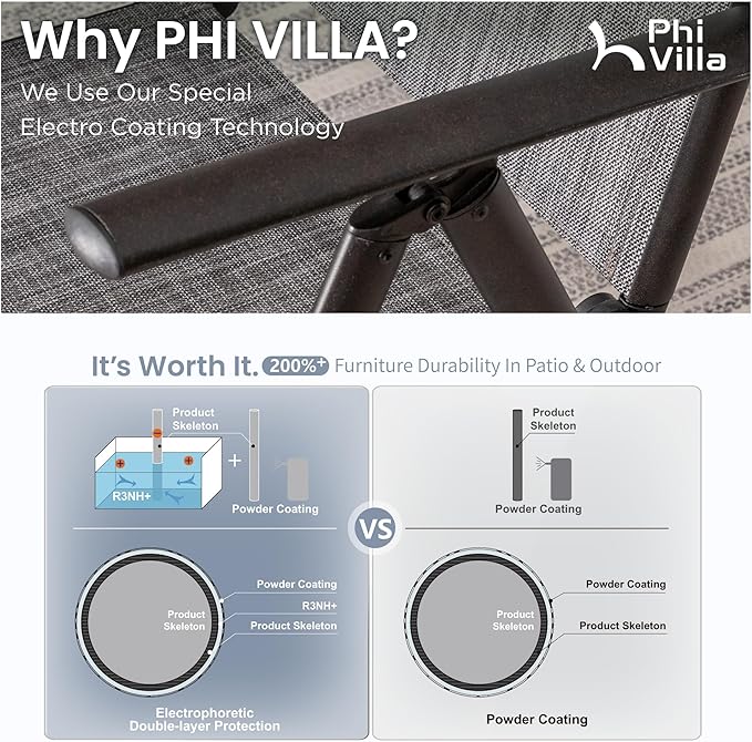 PHI VILLA 9 Piece Outdoor Dining Set, All Weather Furniture Patio Table and Chairs for 8 with Adjustable Lightweight Patio Folding Dining Chairs (Grey) & Extendable Metal Table for Garden, Yard