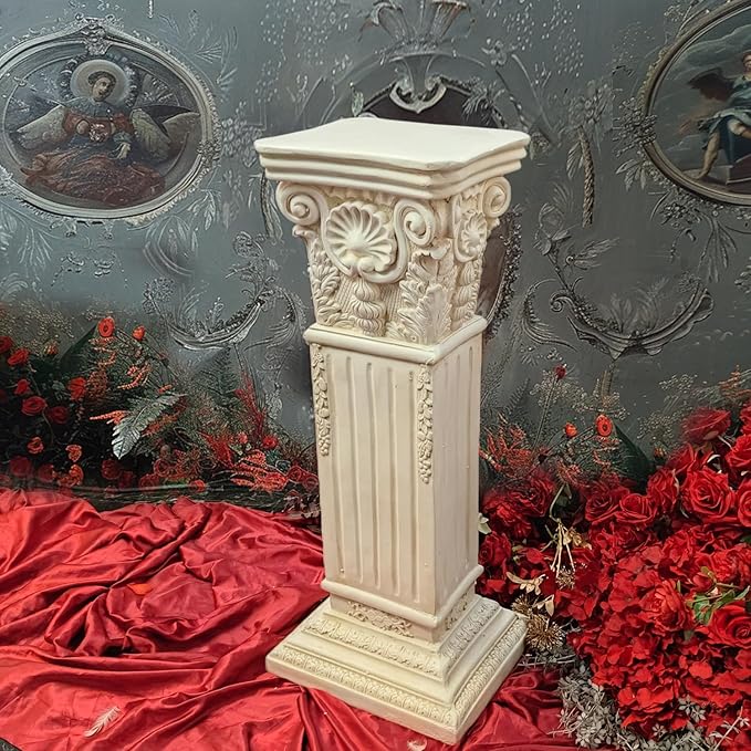 Large 35.5" Vintage Weathered Corinthian Column Pillar with Base Pedestal Magnesium Oxide Ideal for Displaying Statues, Vases, or Planters Decoration for Garden Backyard Patio Office, White