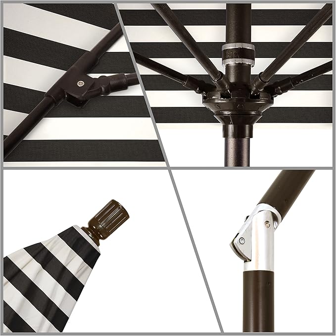 California Umbrella 9' Round Aluminum Pole Fiberglass Rib Market Umbrella, Crank Lift, Collar Tilt, Black Pole, Sunbrella Spectrum Mist