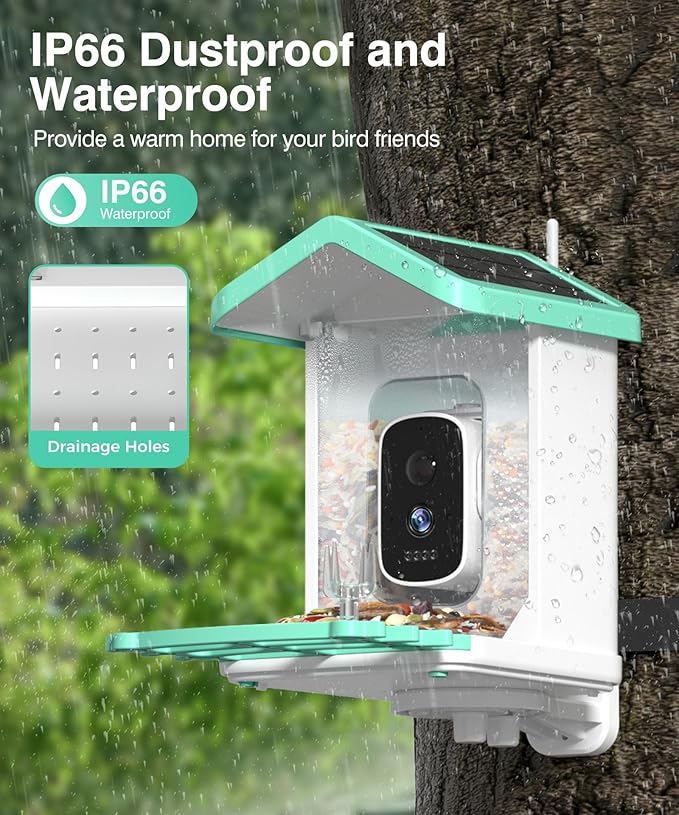 Bird Feeder with Camera, 4K HD AI Birds Species Identification Cam, Smart Bird Camera with Solar Powered, Auto Capture & Instant Notifications, Ideal Present for Family and Birds Lovers
