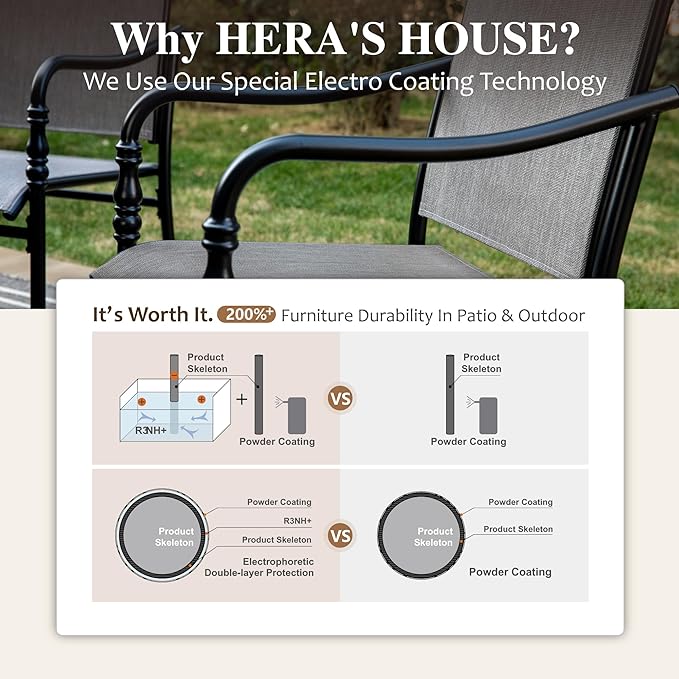 HERA'S HOUSE Outdoor Dining Sets for 8, 9 Pieces Patio Table and Chairs Set, 83” Rectangle Metal Table with Textilene Chairs for Backyard Garden Lawn