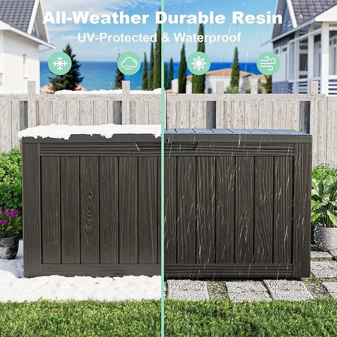 DRATO 75 Gallon Deck Box, Waterproof Resin Large Outdoor Storgae Box for Patio Furniture, Patio Cushions, Gardening Tools, Pool Supplies, Lockable