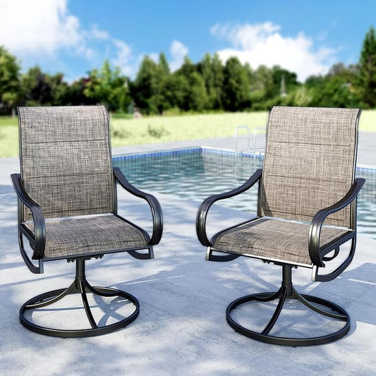 MFSTUDIO Swivel Patio Dining Chairs Set of 2, Outdoor Dining Chairs with Padded Textilene Fabric & Sturdy Metal Frame, All Weather Outdoor Sling Furniture Chairs for Deck, Bistro, Garden and Lawn