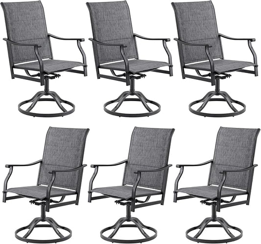 Soohow Swivel Outdoor Dining Chairs Set of 6, Patio Swivel Dining Chair with Textilene Fabric, Outdoor Metal Armchair All Weather Resistant, Ergonomic Comfort, Perfect for Patio, Backyard, Balcony