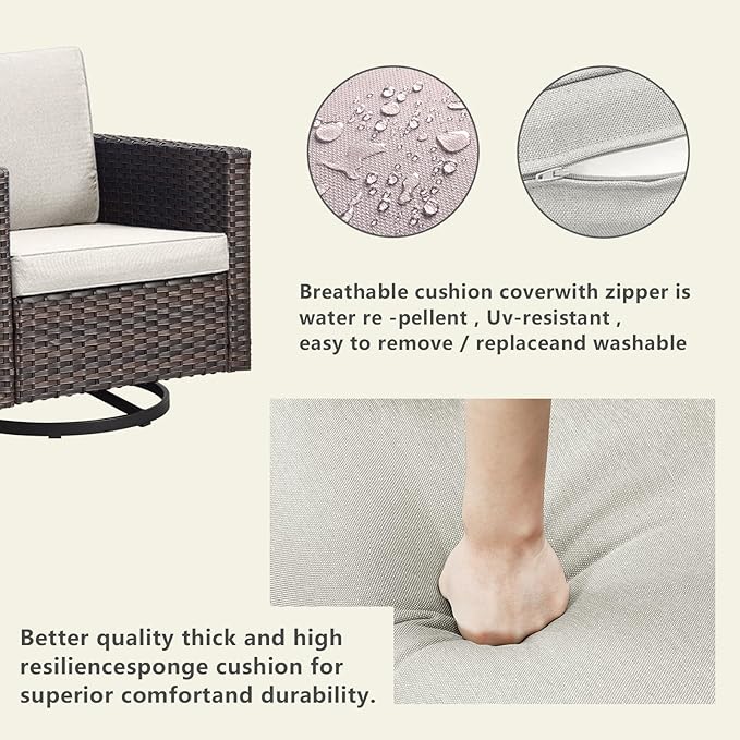 Outdoor Patio Swivel Rocker Chairs - Single Wicker Patio Swivel Rocking Chair with Waterproof Wicker,Comfortable Cushions and Sturdy Metal Frame for Outside Porch Deck Backyardd(Brown/Beige/1PC)