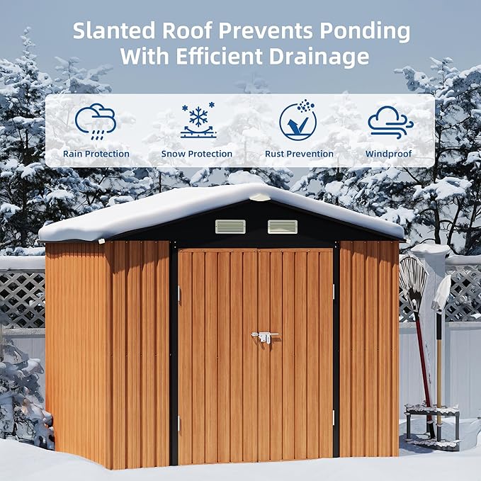 6x8FT Outdoor Storage Shed, Metal Garden Shed with Floor Base, Updated Frame Structure & Lockable Doors, Large Tool Shed for Backyard, Patio,Lawn,Utility & Bike Storage