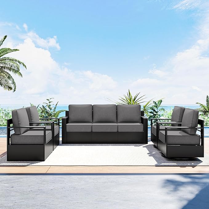 Outdoor Patio Furniture Set, 5-Piece Aluminum Patio Conversation Set All-Weather Metal Outdoor Sectional with 6 Inch Thick Cushions, Deep Setting for Garden, Outside and Porch