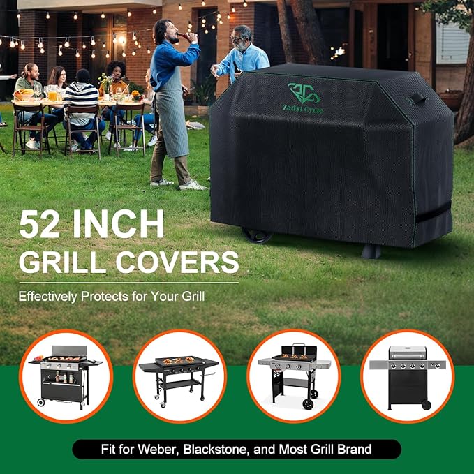 Grill Cover, 52 INCH BBQ Grill Cover for Outdoor Grill, Barbecue Accessories Gas Grill Cover Waterproof, Fade Resistant, UV Resistant, Black
