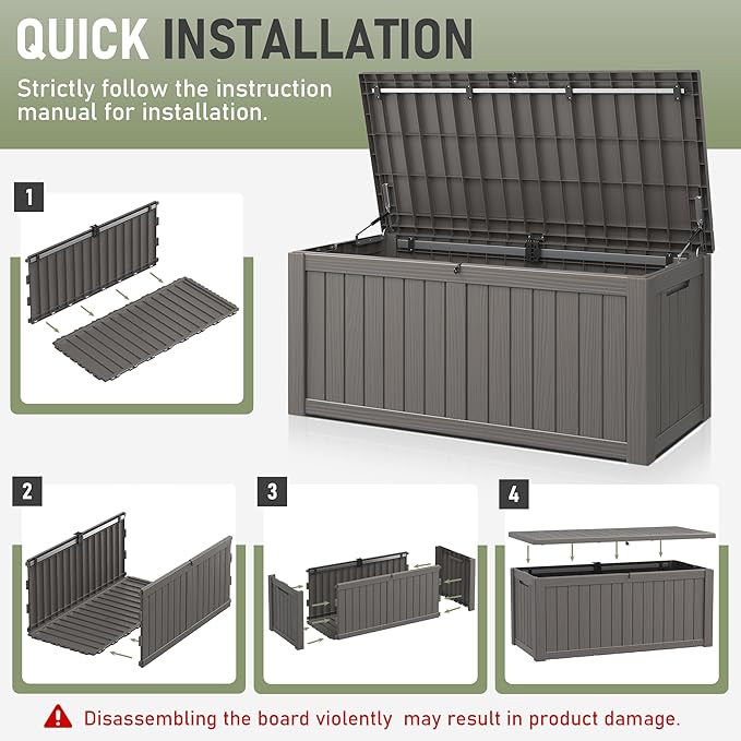 Outdoor Storage Box, Resin Deck Boxes Indoor and outdoor, Waterproof Storage Box Lockable Lid (Grey, 120 Gallon)