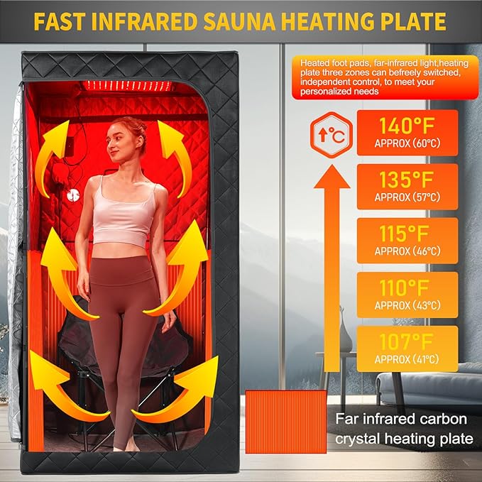 Infrared Sauna Box, Portable Infrared Sauna for Home, Personal Infrared Sauna with Red Light Threapy, Remote Control, Heating Foot Pad, Upgraded Comfortable Chair