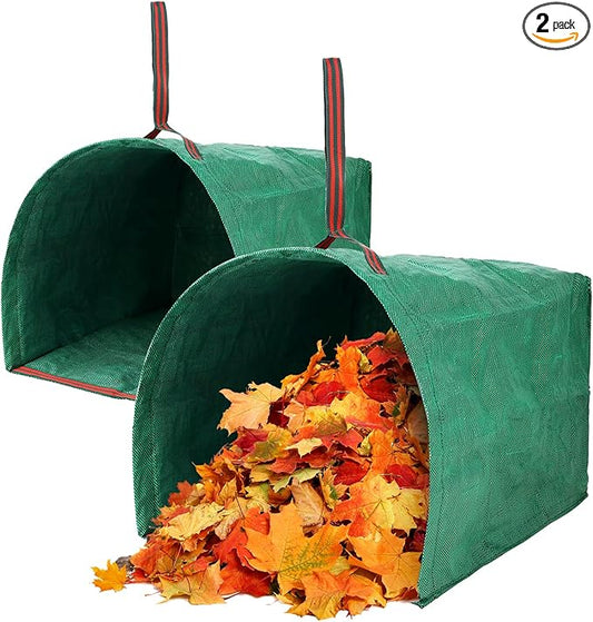 2 Pack 53 Gallon Reusable Yard Waste Bags, Dustpan-Type Lawn Bags, Collapsible Heavy Duty Leaf Bags, Standable Garden Waste Bags for Collecting Leaves, Lawn Grass, Clippings and Branches