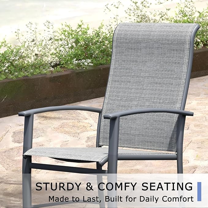 Outdoor Dining Chairs Set of 6, Stackable Patio Chairs with Metal Frame & Textilene Fabric, Perfect for Patio Garden Deck, Grey