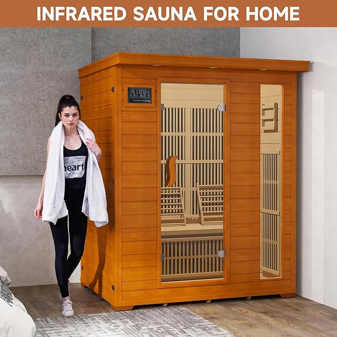 springspa 3 Person Infrared Sauna Indoor, 15amp Low EMF Far Infrared Canadian Hemlock Sauna with 2 LCD Panels, Bluetooth